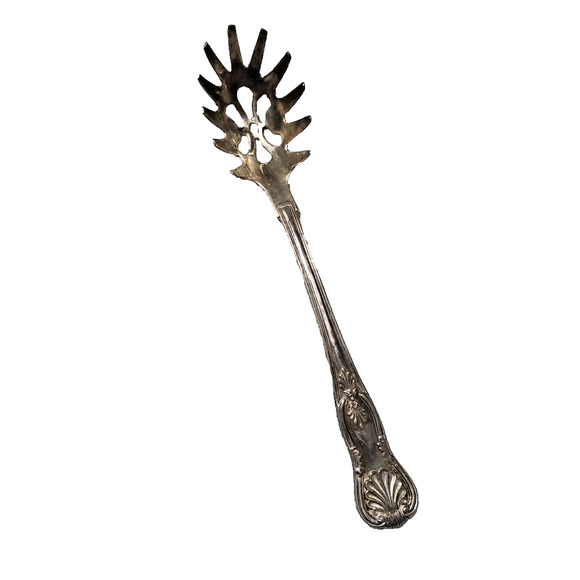 Silverplated Rogers Pasta Spaghetti Serving Spoon 11" Italy Spike Shell - Picture 1 of 8
